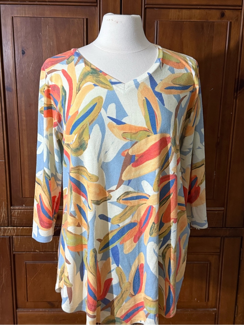 Whimsy Rose USA Abstract Floral Soft Knit Tunic Sweater Top Size Large